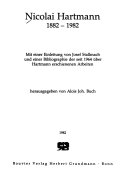 Nicolai Hartmann, 1882-1982 : mit einer Einleitung von Josef Stallmach und einer Bibliographie der seit 1964 über Hartmann erschienenen Arbeiten
