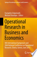 Operational Research in Business and Economics 4th International Symposium and 26th National Conference on Operational Research, Chania, Greece, June 2015