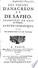 Les poësies d'Anacreon et de Sapho