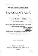 Śakoontalá, or The lost ring; an Indian drama