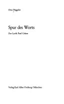 Spur des Worts : zur Lyrik Paul Celans