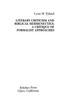 Literary criticism and biblical hermeneutics : a critique of formalist approaches