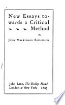 New essays towards a critical method,